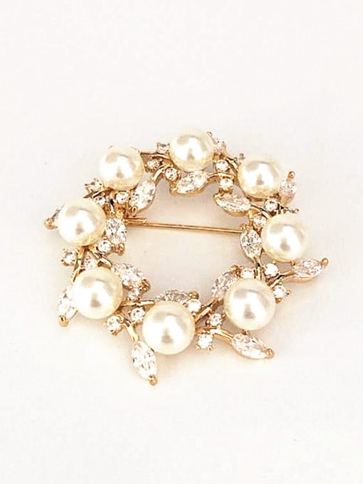Wei Jia Fashion Artificial Pearls Marquise Zirconias Copper Brooch 0