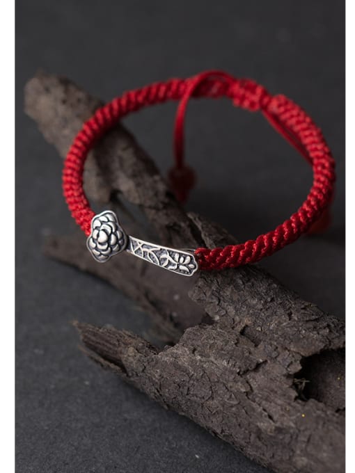 FAN 925 Sterling Silver With Antique Silver Plated and Ruyi  red rope Woven & Braided Bracelets 0