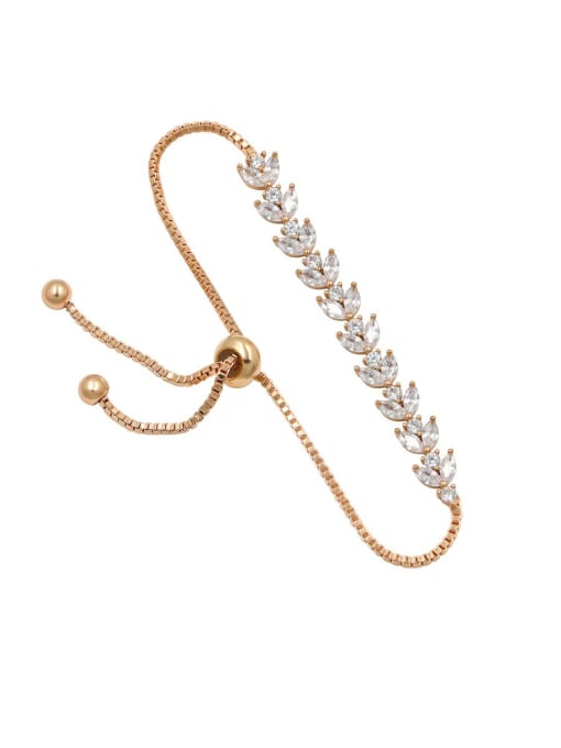 Rose Gold Copper With  Cubic Zirconia  Fashion Leaf Adjustable Bracelets