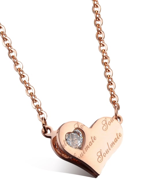 Rose Gold Simple Heart Rhinestones Titanium Women Necklace