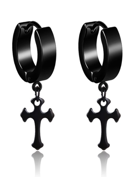 BSL Stainless Steel With Black Gun Plated Trendy Cross Clip On Earrings 2