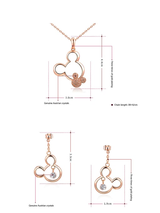 Ronaldo Alloy Rose Gold Plated Fashion Crystals Mickey Mouse Two Pieces Jewelry Set 1