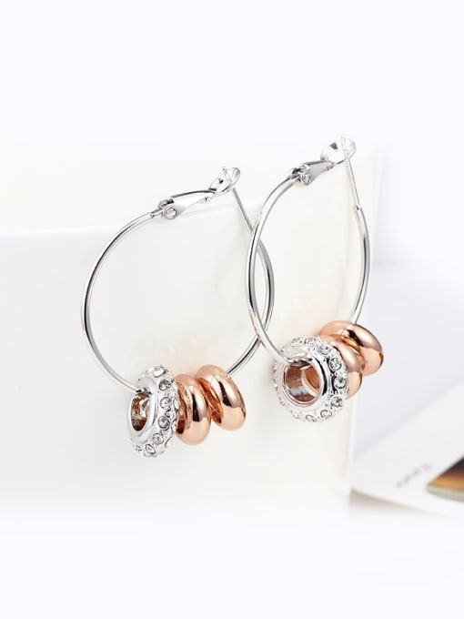 OUXI Female All-match Rose Gold Titanium Crystal hoop earring 1