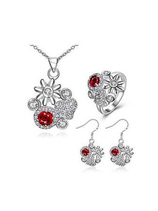 Red Fashion Zircon Three Pieces Jewelry Set
