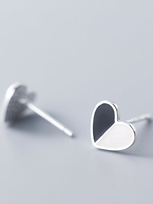 Rosh 925 Sterling Silver With Silver Plated Simplistic Black and White Heart Stud Earrings 1