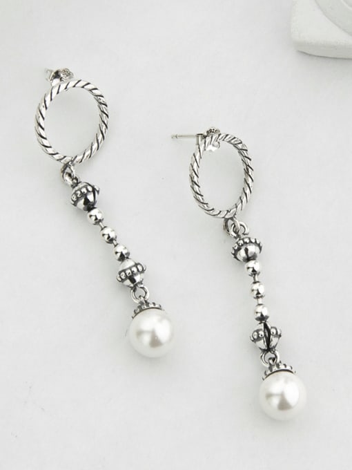SHUI Vintage Sterling Silver  With Artificial Pearl Vintage Round Beads Pendants   Earrings 4