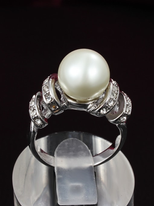 SANTIAGO Fashionable Platinum Plated Artificial Pearl Ring 1