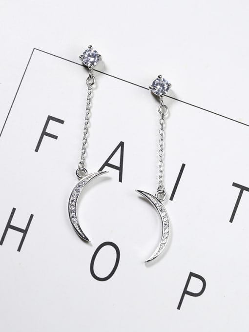 Peng Yuan Simple Shiny Zirconias-Studded Moon 925 Silver Drop Earrings 3