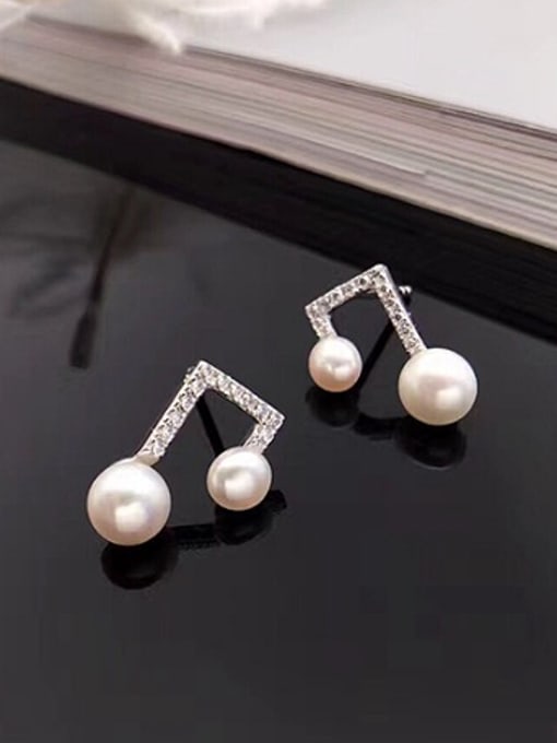 EVITA PERONI Fashion Music Symbol Freshwater Pearl Stud drop earring 1
