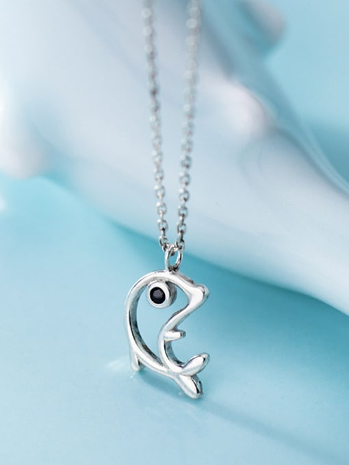 Rosh 925 Sterling Silver With Platinum Plated Simplistic Dolphin Necklaces