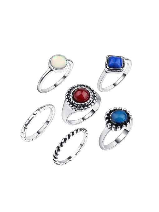 Gujin Antique Silver Plated Resin stones Alloy Ring Set 0