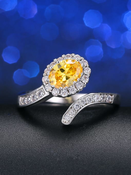 White  Gold  Yellow Cz  7# Color Zircon Opening Cocktail Ring