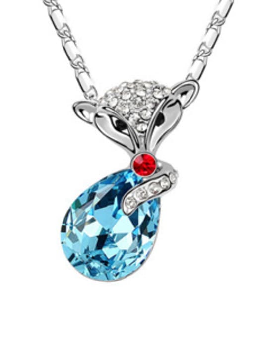 blue Personalized Water Drop austrian Crystal Fox Pendant Alloy Necklace