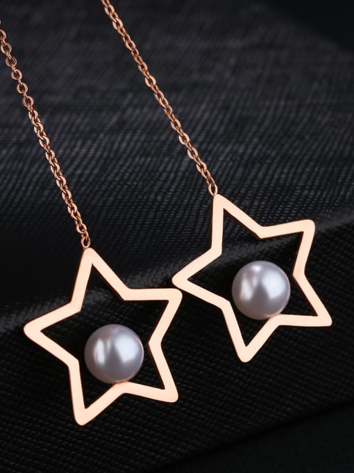 Open Sky Fashion Hollow Star Artificial Pearl Titanium Drop Earrings 2