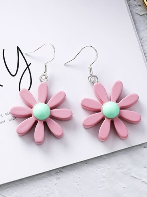A Pink Alloy With Platinum Plated Cute Flower Hook Earrings