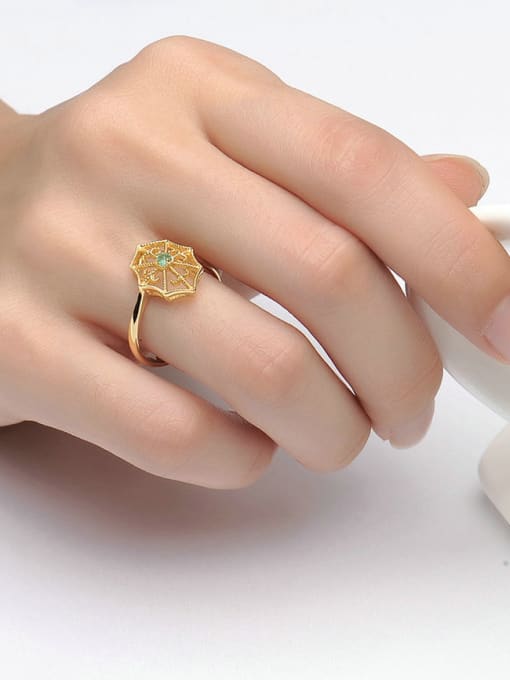 ZK S925 Silver Geometric Shaped Hollow 14k Gold Plated Ring 2