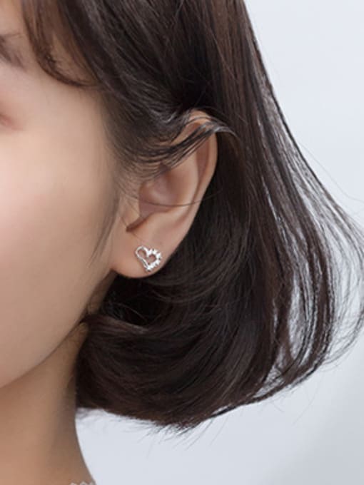 Rosh 925 Sterling Silver With Cubic Zirconia Cute Heart Stud Earrings 1