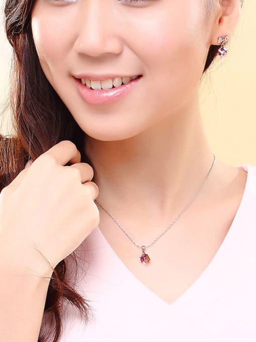 Platinum ,Rose red 18K White Gold Crystal Necklace