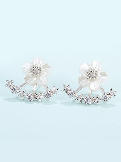 AI Fei Er Fashion Cubic Zirconias White Flower Stud Earrings 2
