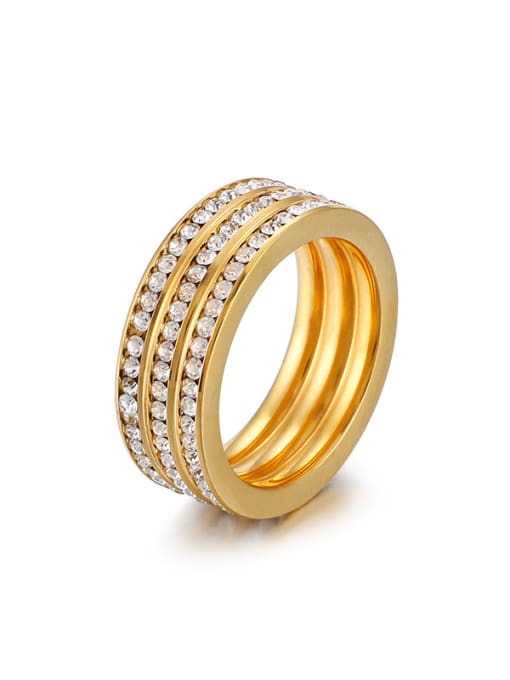 Golden Stainless Steel With Rhinestone Trendy Band Rings