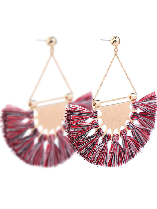 KM Red Tassel Fan-shape drop earring 1