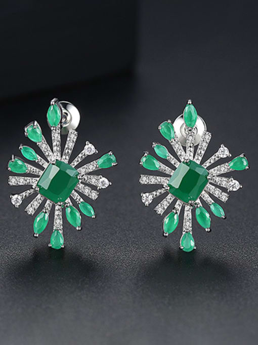 Green-T02C12 Copper With Platinum Plated Fashion Flower Stud Earrings