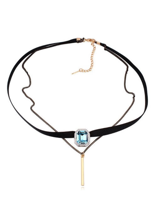 light blue Fashion Double Chain austrian Crystal Alloy Necklace