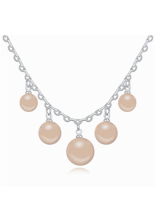 QIANZI Simple Imitation Pearl Pendant Alloy Necklace 2