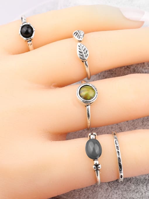 Gujin Fashion Resin stones Antique Silver Plated Alloy Ring Set 1