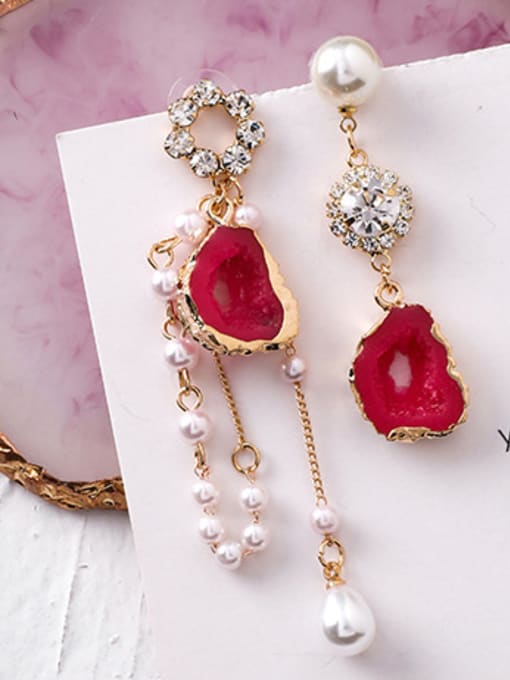 A Red Alloy With Rose Gold Plated Hip Hop Irregular Drop Earrings