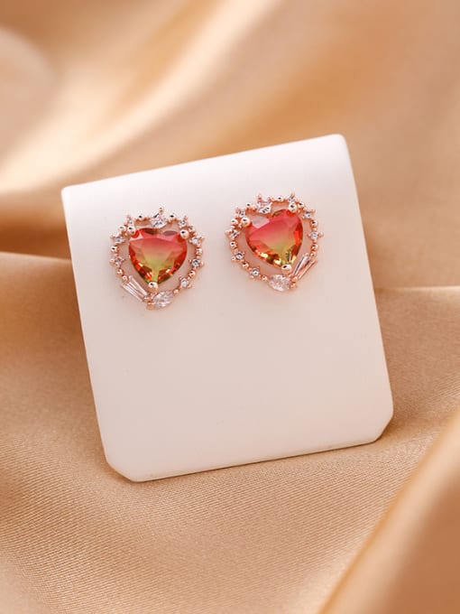 A red Alloy With Platinum Plated Simplistic Glass stone Heart Stud Earrings