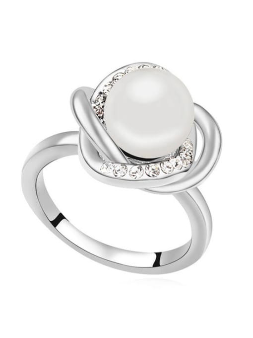 White Fashion Imitation Pearl-accented Flowery Alloy Ring