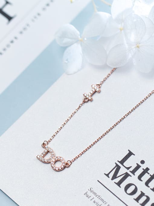 Rose Gold Fashion Monogrammed Shaped Rhinestones S925 Silver Necklace