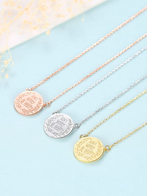 CCUI 925 Sterling Silver With Glossy Simplistic Monogram Round Necklaces 3