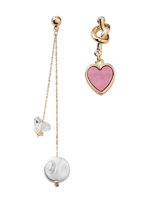 A Pink Alloy With Rose Gold Plated Simplistic Asymmetry Heart Drop Earrings
