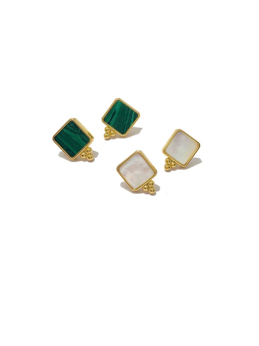 My Model Copper With Gold Plated Simplistic Malachite Square Stud Earrings