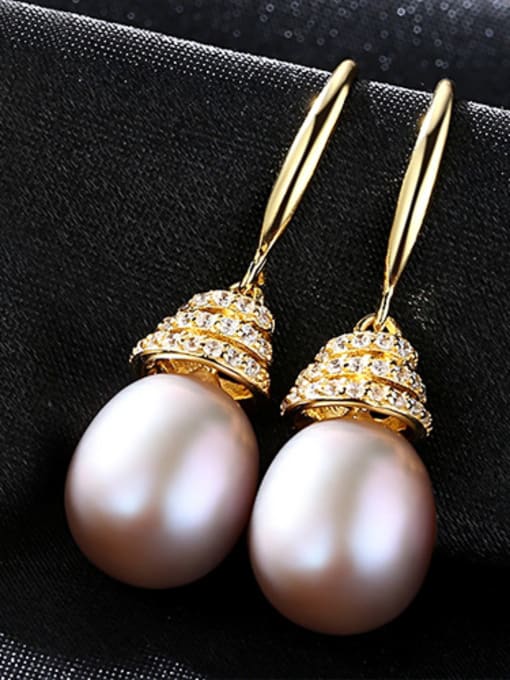 Purple Sterling silver natural pearl earrings