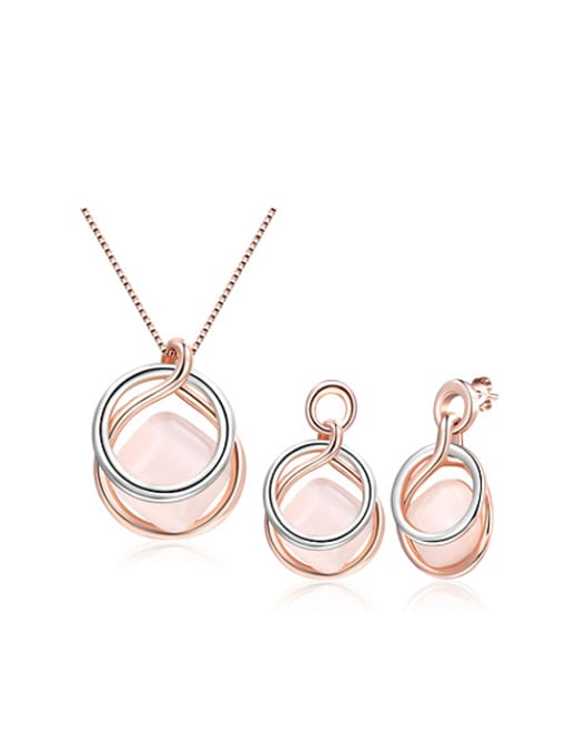 two pieces Elegant Double Color Design Round Shaped Opal Two Pieces Jewelry Set