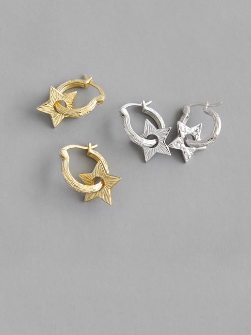 DAKA 925 Sterling Silver With Gold Plated Personality Hollow Star Clip On Earrings