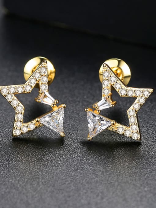 18K-Gold Copper inlay AAA zircon triangles starry stud earrings