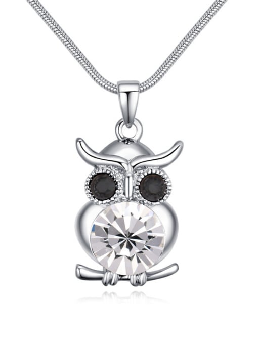 White Personalized Owl Pendant Cubic austrian Crystals Alloy Necklace