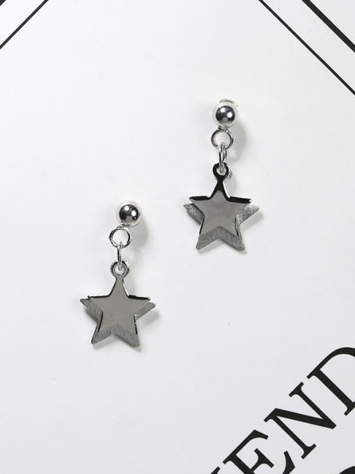 Peng Yuan Simple 925 Silver Double Star Platinum Plated Stud Earrings 0