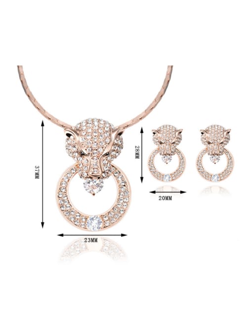 BESTIE Alloy Rose Gold Plated Fashion Rhinestones Leopard Head Two Pieces CZ Jewelry Set 2