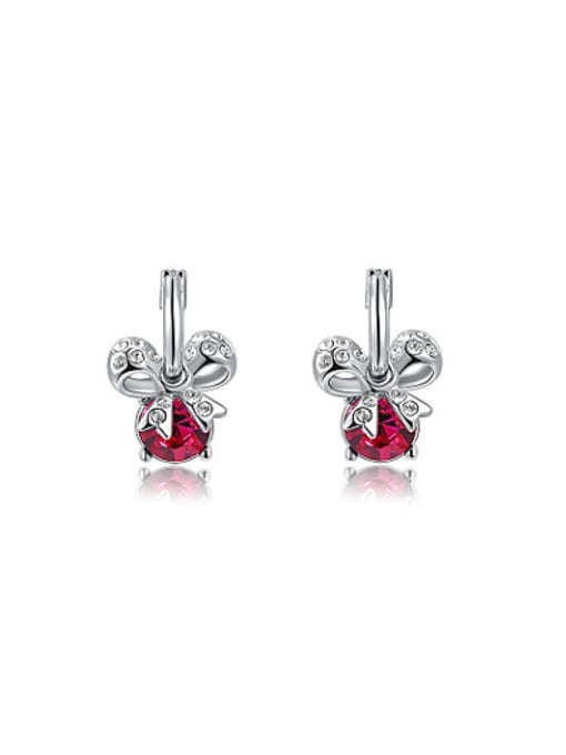 Platinum All-match Fuchsia Bowknot Shaped Austria Crystal Drop Earrings