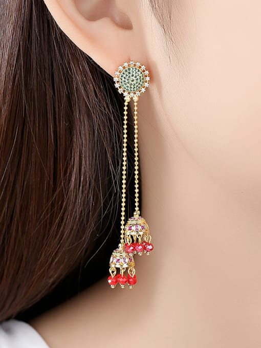 BLING SU Copper With Gold Plated Trendy Flower Threader Earrings 1