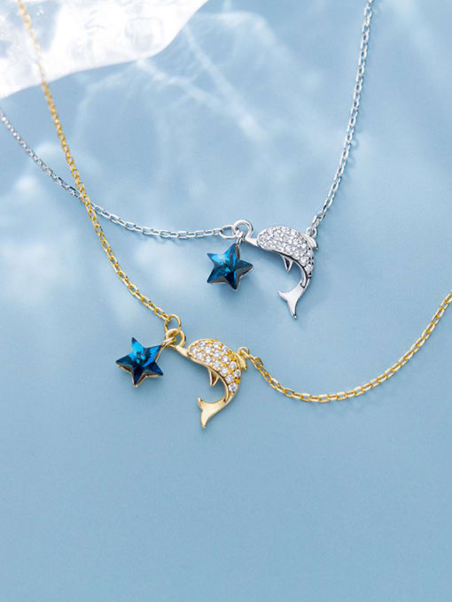 Rosh 925 Sterling Silver With Cubic Zirconia Cute Dolphin Stars Necklaces 2