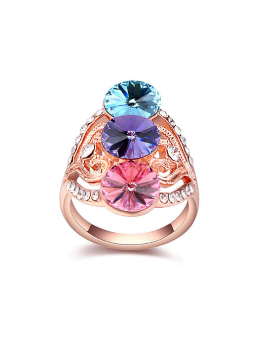 QIANZI Exaggerated Cubic austrian Crystals Alloy Rose Gold Plated Ring