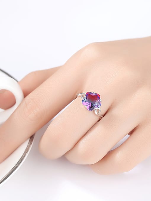 CCUI Sterling silver luxury rainbow stone flower ring 1