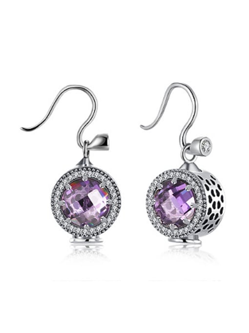 purple Personalized Round Stone Women Earrings