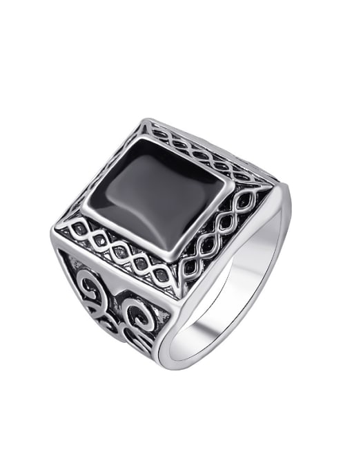 Gujin Punk style Black Enamel Silver Plated Alloy Carved Ring 0